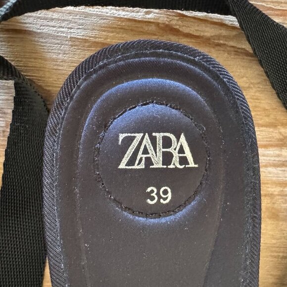 Zara Black Satin Mule Ankle Wrap Bow Detail Minimalist Ballet Flat Size 39 / 8 - Picture 13 of 15